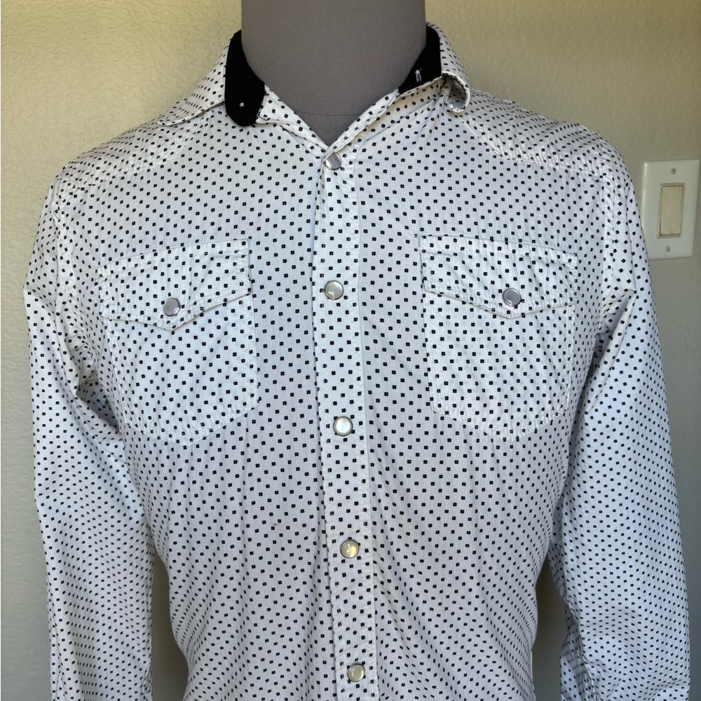 Platini Men's White Long-Sleeve Button-Down Shirt with Black Dot Print - Picture 8 of 10